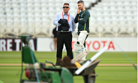 Australia's captain, Michael Clarke, right, and the head selector, Rodney Marsh, in the nets session