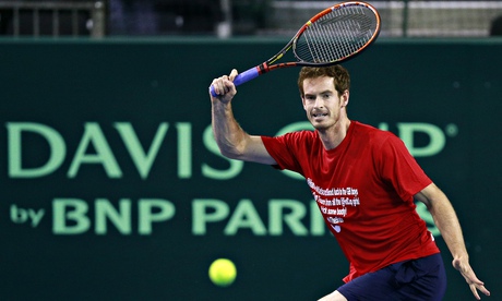 Andy Murray warms up for the Davis Cup semi-final against Australia in Glasgow