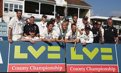 Durham celebrate winning the County Championship Division One title