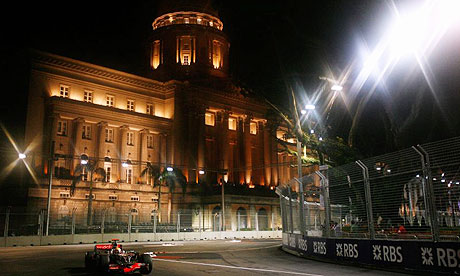 Lewis Hamilton takes a corner in the Singapore grand prix