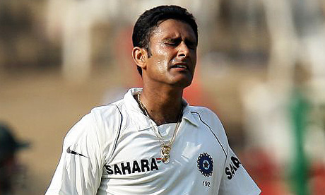 India's Anil Kumble in the first Test against Australia