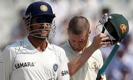 Mahendra Singh Dhoni and Michael Clarke of India and Australia