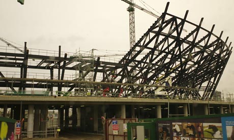 Construction work continues on the main stadium for the 2012 Olympic Games in London