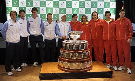 The Davis Cup teams of Argentina and Spain ahead of the final