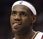 Cleveland Cavaliers forward LeBron James sticks out his tongue