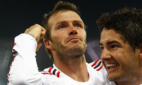 David Beckham celebrates with Pato