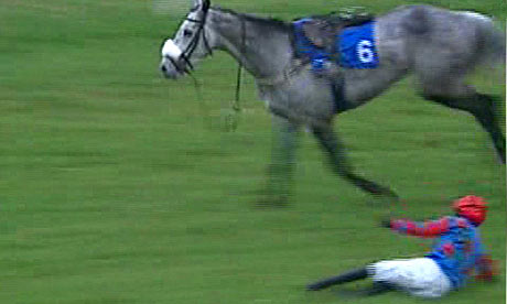 “Thoroughbreds Down,” his photo of a jockey falling off his horse during