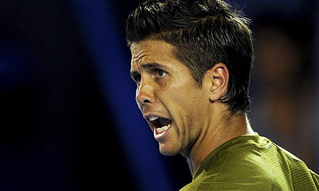 Fernando Verdasco reacts during his quarterfinal match against JoWilfried 