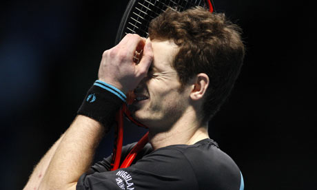 Andy Murray reacts during his ATP World Tour Finals match against Fernando Verdasco