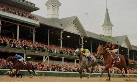 Swain, far left, loses the Classic by a length after hanging across the track under Frankie Dettori