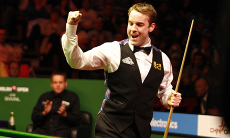 Ali Carter celebrates winning the Welsh Open final