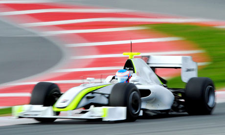 Jenson Button tests the new Brawn GP car at the Circuit de Catalunya