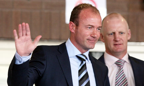 Alan Shearer waves while a fresh-faced Iain Dowie looks on. 