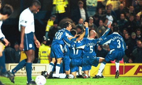 Chelsea players celebrate during the Blues' 20 win over Tottenham at 