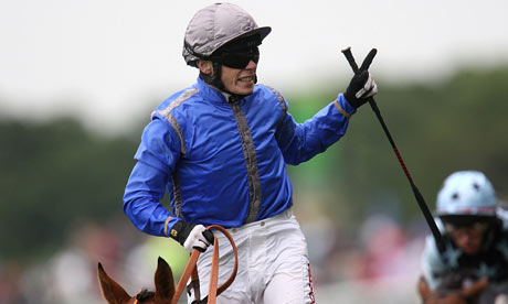 Jamie Spencer celebrates his success on Moneycantbuymelove in the last race at Ascot on Wednesday