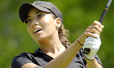Cheyenne Woods watches her ball from the eighth during the first round of the Wegmans LPGA event