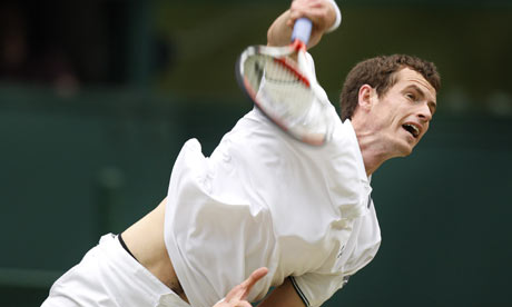 andy murray hair. Andy Murray waves his racket