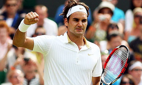 Roger Federer celebrates victory in his third round match
