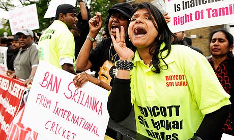 A demonstration against the Sri Lanka cricket team outside Lord's