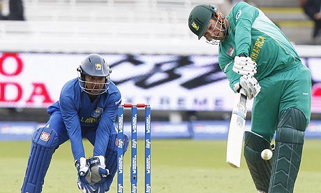 South Africa's Mark Boucher hits out during their warm-up Twenty20 World Cup match against Sri Lanka