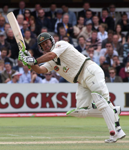 Ashes second Test: Ricky Ponting plays a shot off the bowling of James Anderson