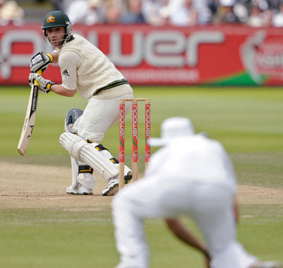 Ashes second Test: Phillip Hughes edges the ball to Andrew Strauss at slip