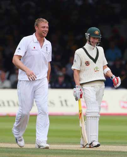 Ashes second Test: Michael Clarke and Andrew Flintoff share a joke
