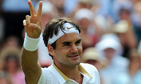 Roger Federer celebrates beating Tommy Haas This man never sweats
