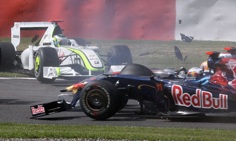 Jenson Button and Lewis Hamilton crash out on first lap of Belgian GP