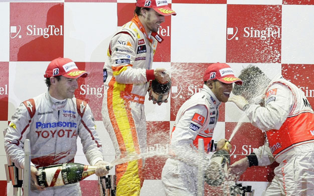 Singapore GP: The winners celebrate on the podium