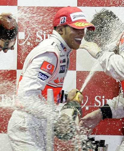 Singapore GP: Lewis Hamilton celebrates 