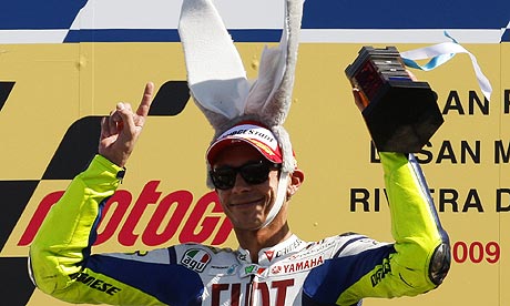 Valentino Rossi celebrates winning the San Marino grand prix.