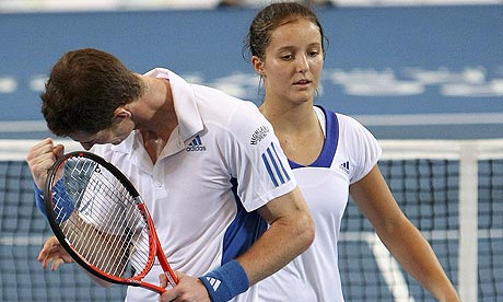 Andy Murray reacts with Laura Robson