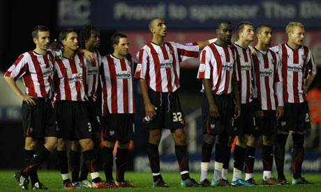 Brentford's players during their Carling Cup penalty shootout against Birmingham City 