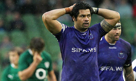 Samoa's George Stowers reacts after the final whistle of the defeat against Ireland last weekend