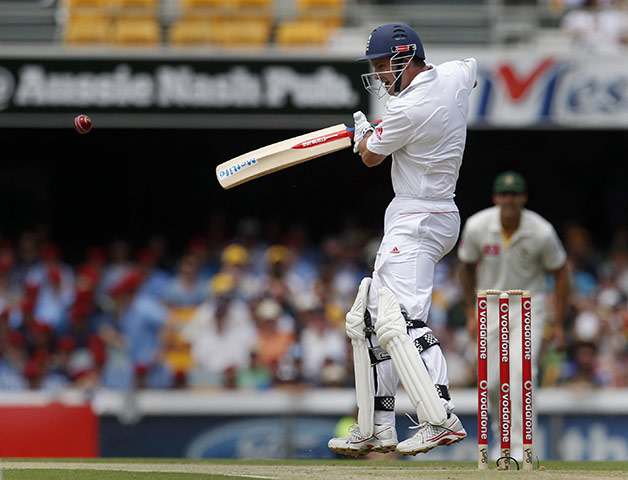 Ashes day one: Andrew Strauss cuts the ball to gully