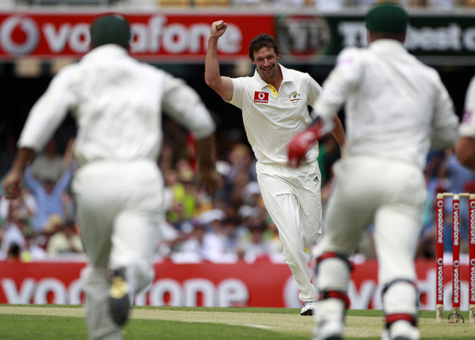 Ashes day one: Ben Hilfenhaus celebrates the first wicket of the Ashes 2010