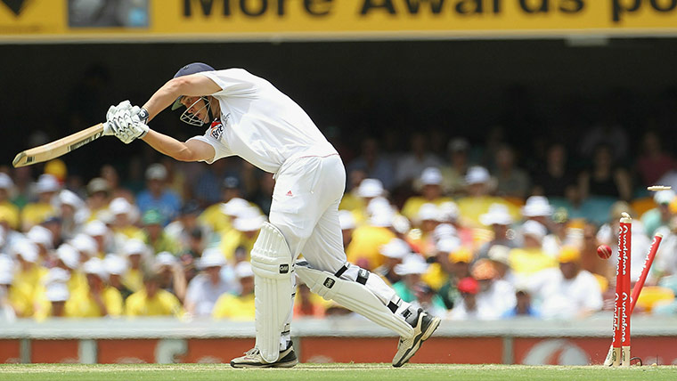 Ashes day one: Jonathan Trott is clean bowled
