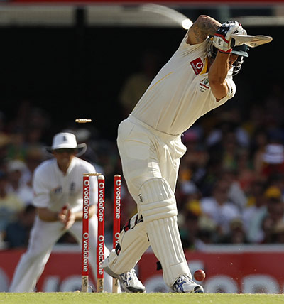 Ashes 2010: Mitchell Johnson is clean bowled by Steve Finn 