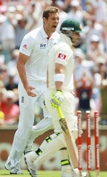 Ashes 2010: Chris Tremlett celebrates the wicket of Philip Hughes
