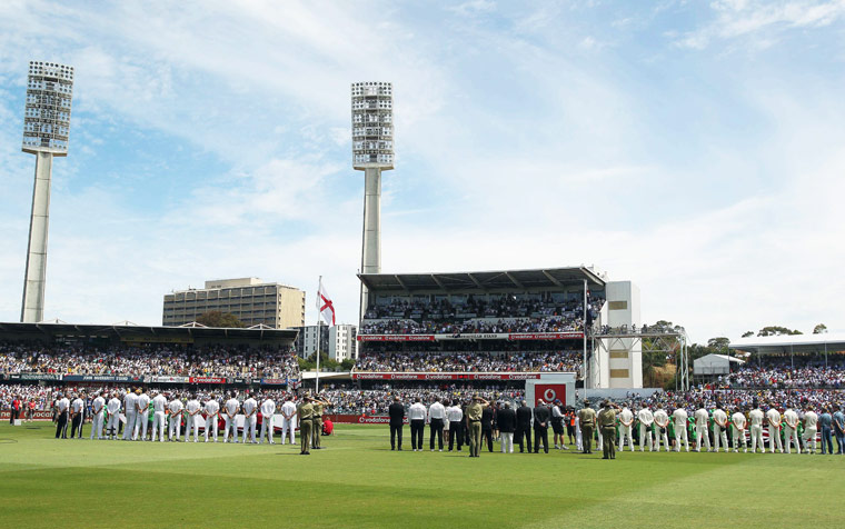 Ashes 2010: The teams listen to the national anthems at the Waca