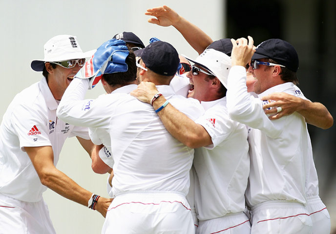 Ashes 2010: England celebrate the wicket of Ricky Ponting
