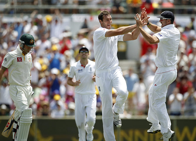 Ashes 2010: Chris Tremlett celebrates the wicket of Michael Clarke