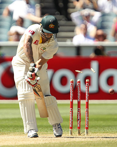 Ashes 2010: Mitchell Johnson is bowled