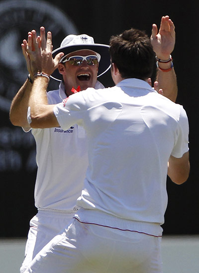 Ashes 2010: James Anderson and Andrew Strauss celebrate Shane Watson's wicket
