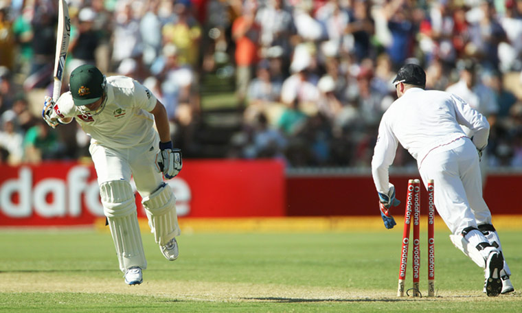 Ashes 2010: Xavier Doherty is run out by Matt Prior
