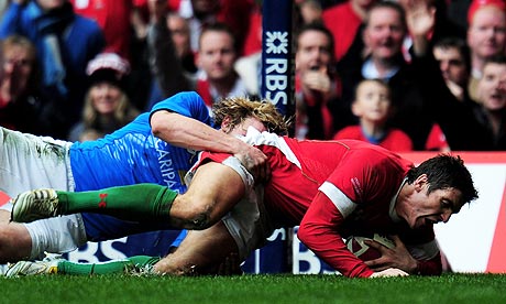  James Hook of Wales scores for Wales during their 33-10 Six Nations victory over Italy in Cardiff