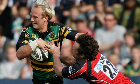 Northamton's Shane Geraghty and Derick Hougaard of Saracens