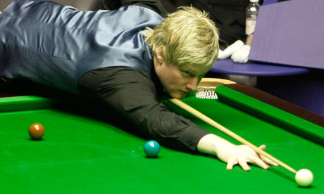 Neil Robertson in action against Steve Davis during their World Snooker Championship quarter-final