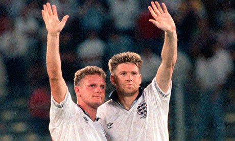 Paul Gascoigne, left, and Chris Waddle, England footballers